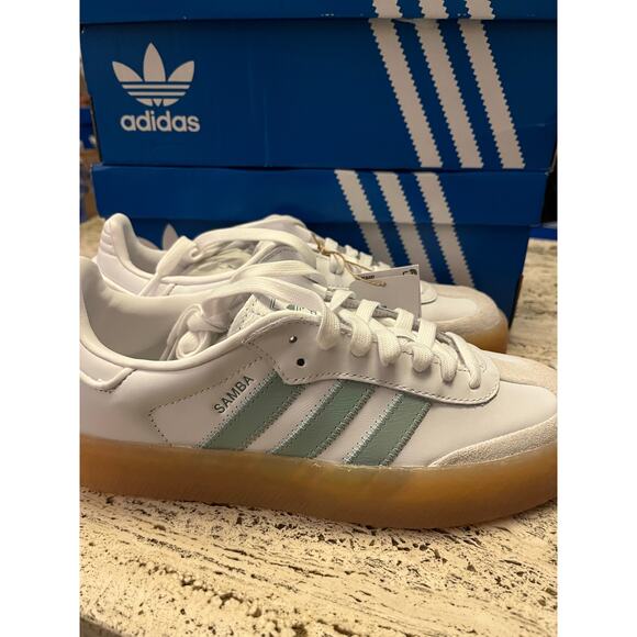 NEW ADIDAS ORIGINALS SAMBAE Women's 9 White/ Wonder Blue - Picture 11 of 12